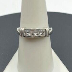 Sterling Silver Princess Cut Channel Set CZ Anniversary Wedding Band Ring 8.25